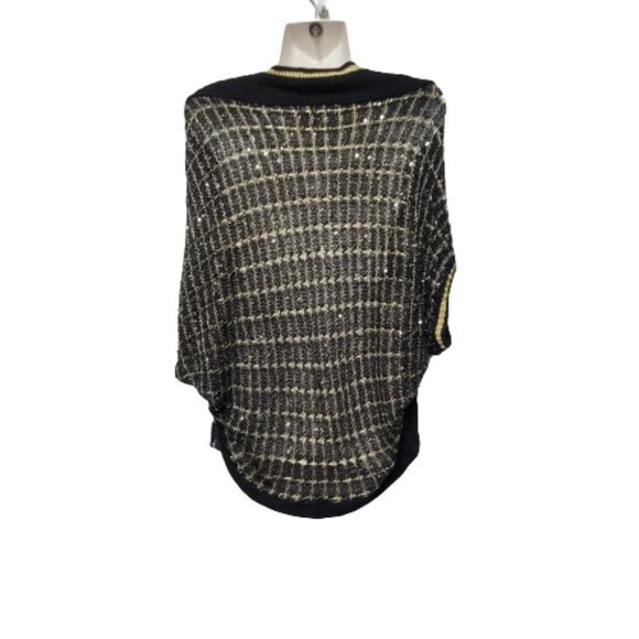 Black Gold Knit Top Metallic Sparkling Open Top Blouse- preloved - Picture 4 of 13